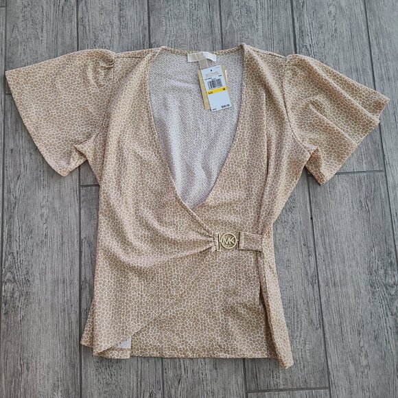 Michael Michael Kors women's khaki short sleeve blouse medium NWT - Picture 6 of 13